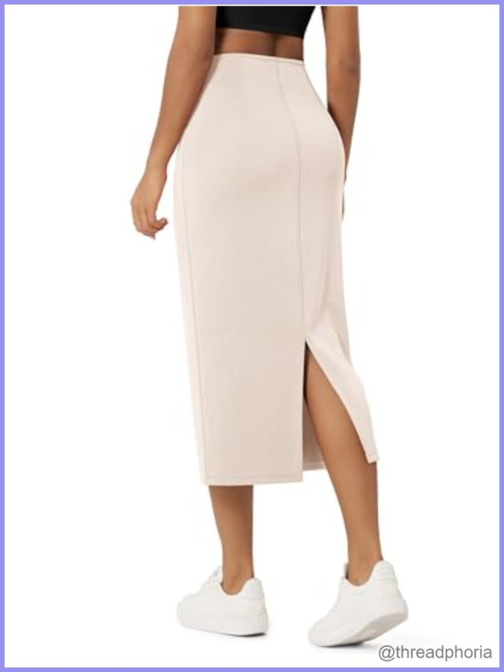 Modal Soft Midi Skirt High Waist Back Slit Pencil Skirt with Pockets